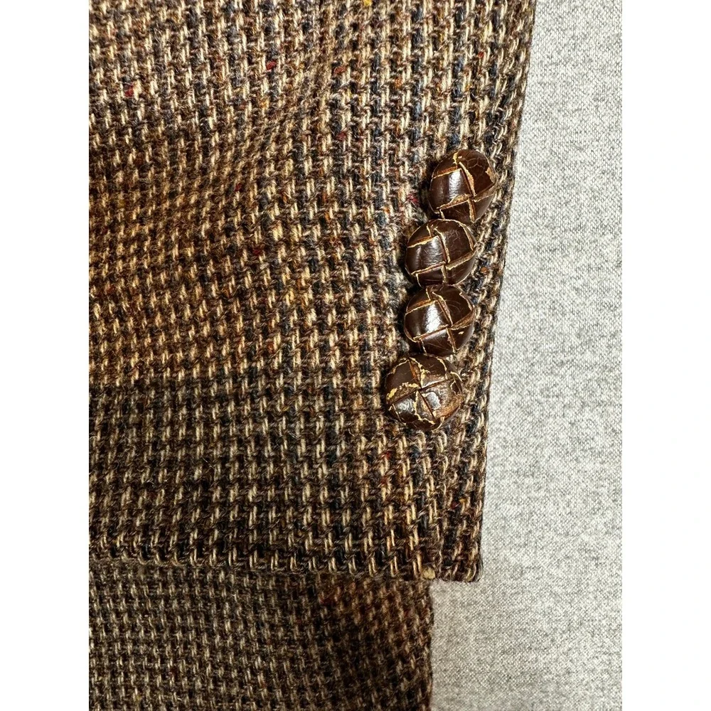 Vintage Arnie Tweed Blazer Mens 46XT Brown Houndstooth Woven Button Sport Coat